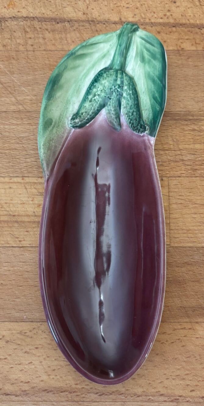 Vintage Williams Sonoma Italy Eggplant Spoon Rest 8.5" Ceramic Aubergine 6272